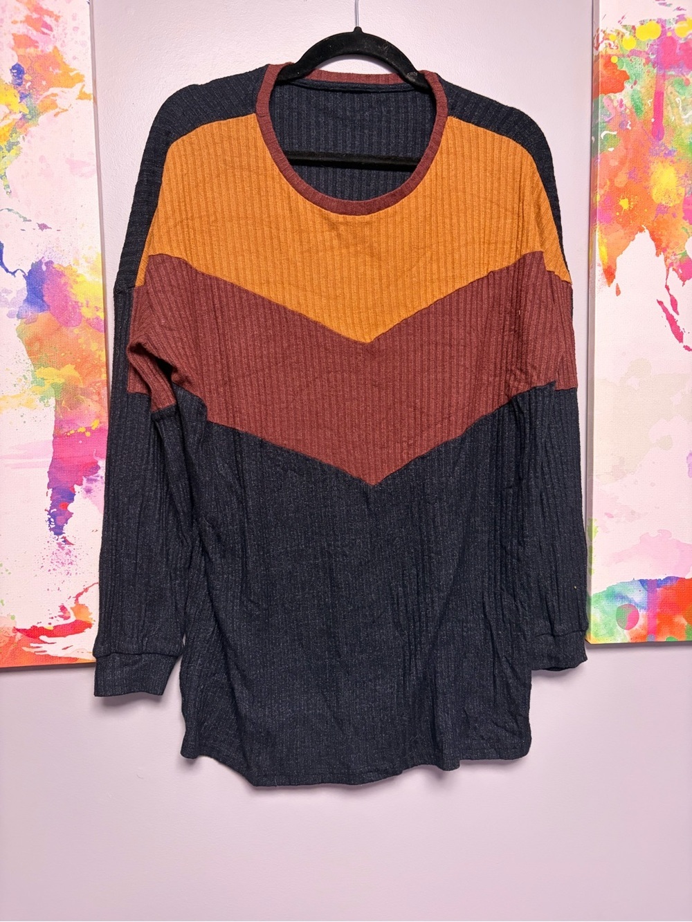 Gold and Brown Ribbed Relaxed Sweatshirt (see measurements)